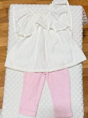 Soft White Ruffle Top and Pink Leggings Set for Kids